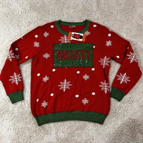 TO BE JOLLY Women’s Ugly Christmas Sweater Naughty/Nice Sequin NWT XXL - Picture 2 of 12